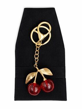 Gold Cherry Drop Keychain Charm - Red